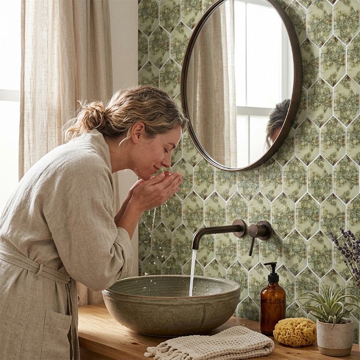 Stretched Hexagon Antique Mirror 4-in x 8-in Glass Mosaic Wall Tile ( 6.6 sq. ft. /Box )