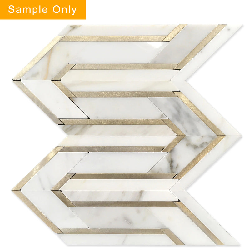 Arrows-Calacatta Gold with Gold Metal Accents Polished Waterjet Mosaic Wall Tile - Sample (Product Shown is Full Size)