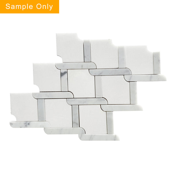 Thassos White & Carrara White Waterjet Mosaic Floor and Wall Tile - Sample (Product Shown is Full Size)