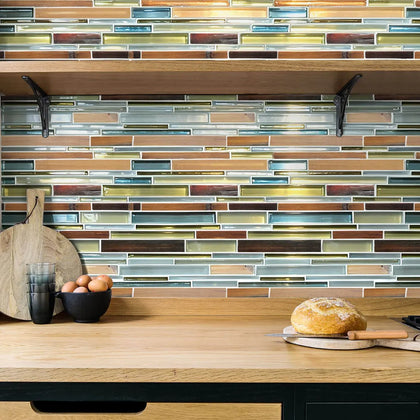 Ambergris Reed Mixed Media Random Strips 12-in x 12-in Glass Mosaic Wall Tile( 10 sq. ft. /Box )