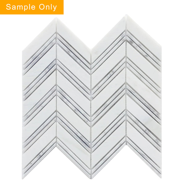 Carrara & Oriental White Chevron Polished  Marble Mosaic Wall Tile - Sample (Product Shown is Full Size)