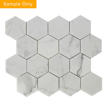3-in Calacatta Hexagon Polished Marble Mosaic Floor and Wall Tile - Sample (Product Shown is Full Size)