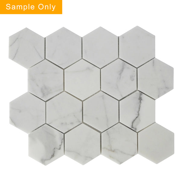3-in Calacatta Hexagon Polished Marble Mosaic Floor and Wall Tile - Sample (Product Shown is Full Size)