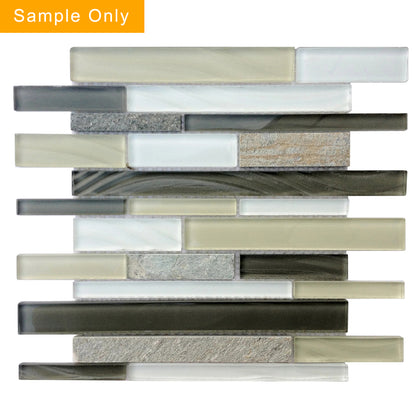 Stone & Glass Mixed Color Random Strip Glass Mosaic Wall Tile - Sample (Product Shown is Full Size)