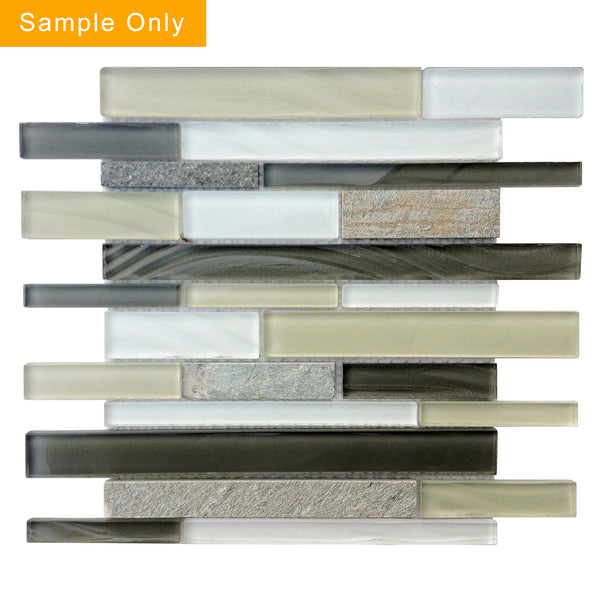 Stone & Glass Mixed Color Random Strip Glass Mosaic Wall Tile - Sample (Product Shown is Full Size)