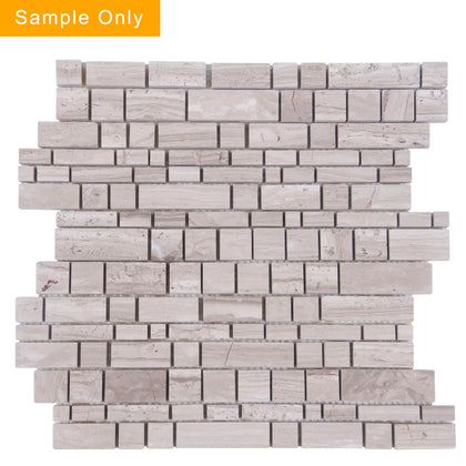 Wooden White Multi-Square Honed Marble Mosaic Wall Tile - Sample (Product Shown is Full Size)