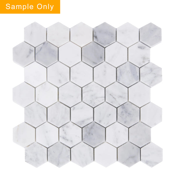 2-in Carrara White Hexagon Honed Marble Mosaic Floor and Wall Tile - Sample (Product Shown is Full Size)