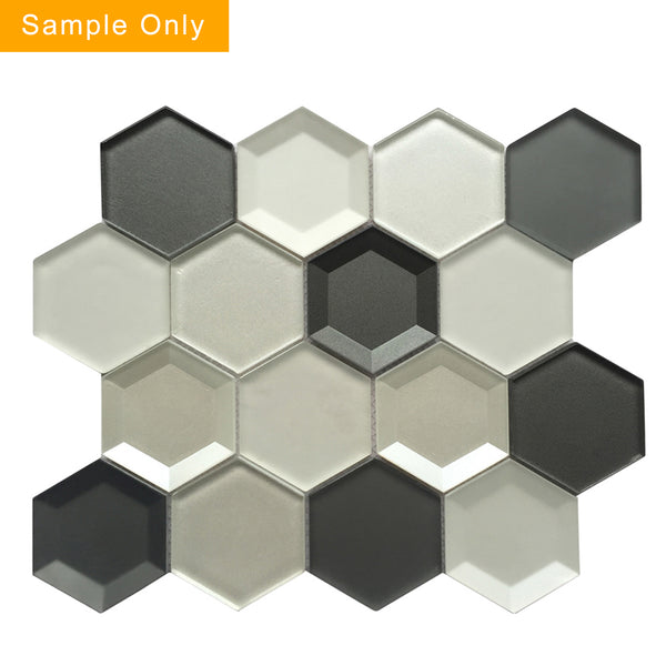 Mixed 3D Hexagon Glass Mosaic Wall Tile - Sample (Product Shown is Full Size)
