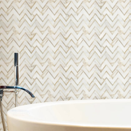 Zigzag Calacatta White with Gold Metal 13-in x 11-in Waterjet Mosaic Wall Tile ( 5 sq. ft. /Box )