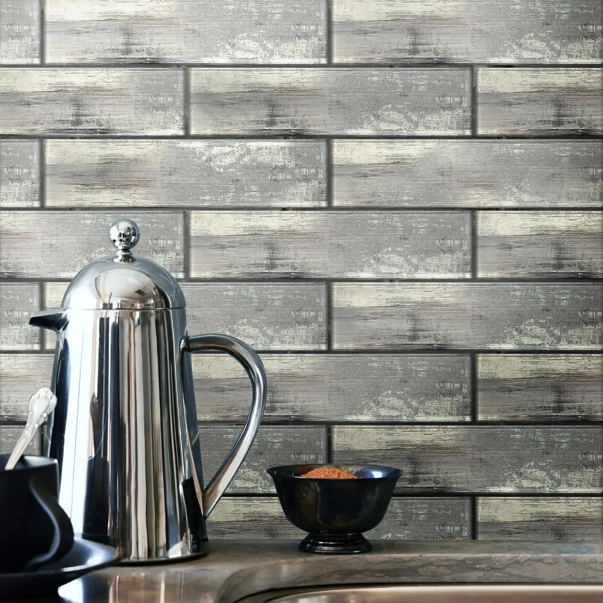 Blue & Gray Wood Grain 3-in x 12-in 3D Glass Tile( 5 sq. ft. /Box )