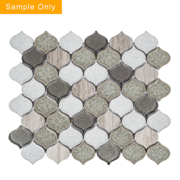 Feather Pattern Wooden White/Crackle Mix Glass Mosaic Wall Tile - Sample (Product Shown is Full Size)