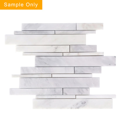 Oriental White Random Strip Polished Marble Mosaic Wall Tile - Sample (Product Shown is Full Size)