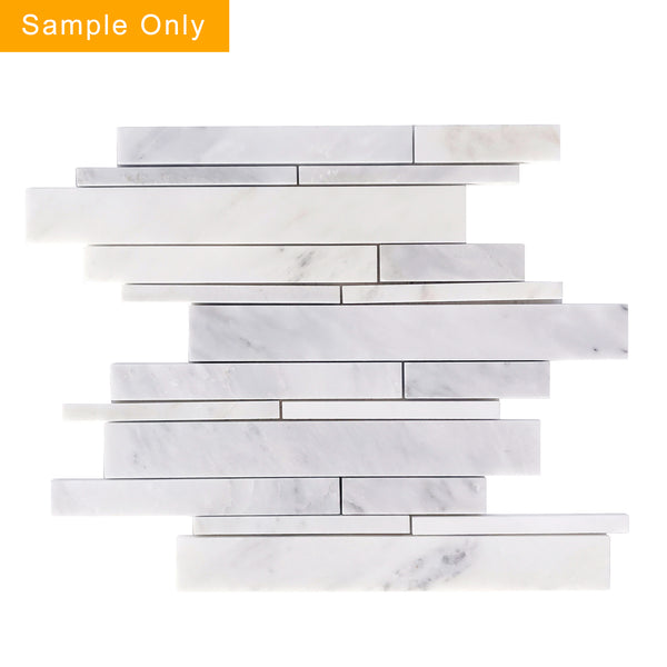 Oriental White Random Strip Polished Marble Mosaic Wall Tile - Sample (Product Shown is Full Size)