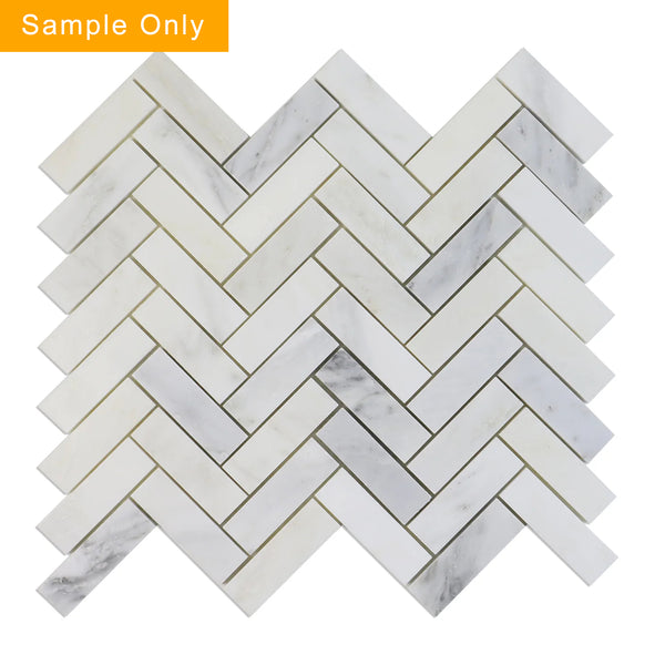 Oriental White Herringbone Polished Marble Mosaic Wall Tile - Sample (Product Shown is Full Size)