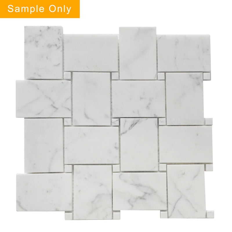 Calacatta Basketweave Polished Mosaic Floor and Wall Tile - Sample (Product Shown is Full Size)