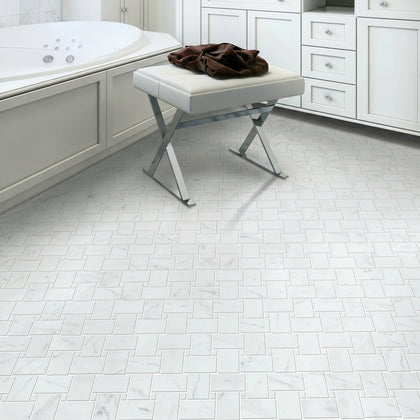 Calacatta Basketweave 11-in x 11-in Polished Mosaic Floor and Wall Tile( 4.2 sq. ft. /Box )
