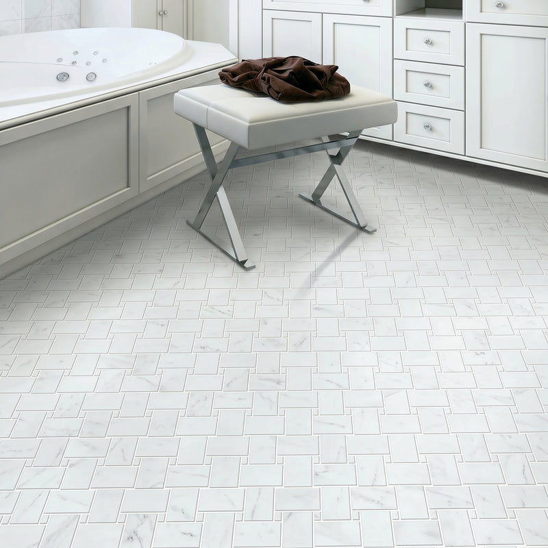 Calacatta Basketweave 11-in x 11-in Polished Mosaic Floor and Wall Tile( 4.2 sq. ft. /Box )