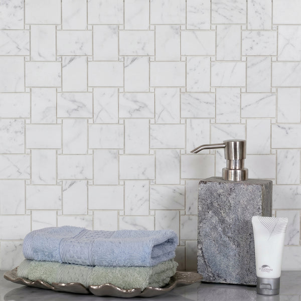 Calacatta Basketweave 11-in x 11-in Polished Mosaic Floor and Wall Tile( 4.2 sq. ft. /Box )