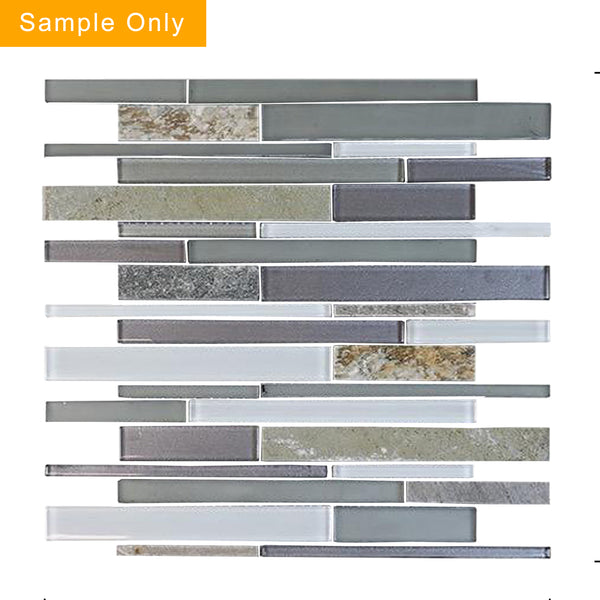 Modesto Quartzet & Glass Mix Random Strip Glass Mosaic Wall Tile - Sample (Product Shown is Full Size)