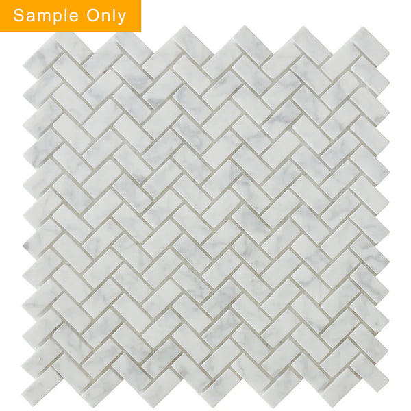 Carrara White Herringbone Mini Brick Mosaic Wall Tile - Sample (Product Shown is Full Size)