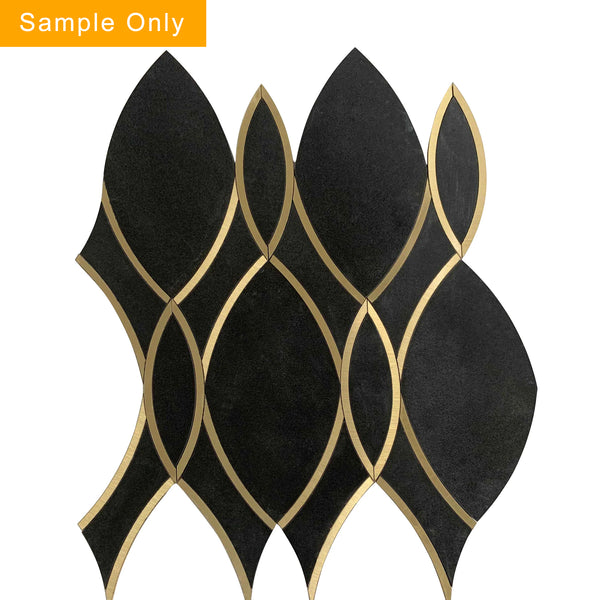 Gold Ribbons Black Porcelain with Gold Metal Accent Waterjet Mosaic Floor and Wall Tile - Sample (Product Shown is Full Size)
