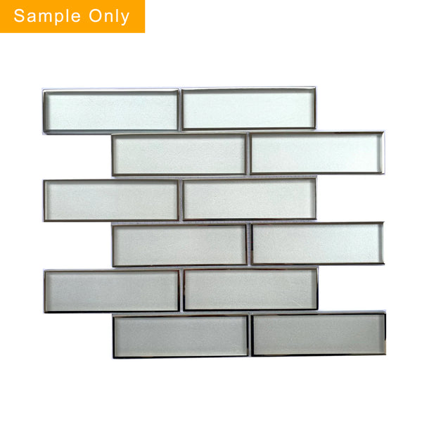 Champagne Glass Mosaic with Silver Metallic Trim Glass Mosaic Wall Tile - Sample (Product Shown is Full Size)