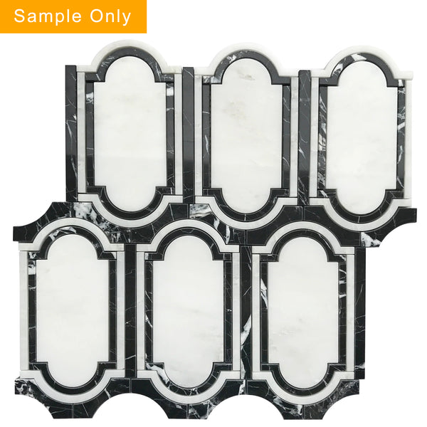 Windows Pattern Oriental Black & White Waterjet Mosaic Floor and Wall Tile - Sample (Product Shown is Full Size)