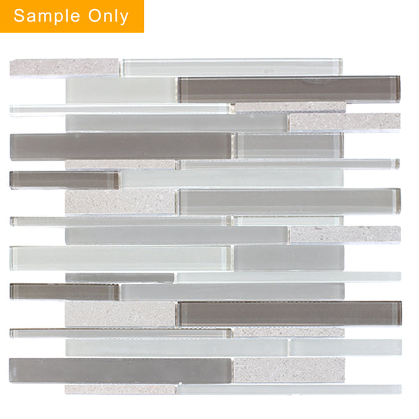 Clayton Random Strip Marble & Glass Mosaic Wall Tile - Sample (Product Shown is Full Size)