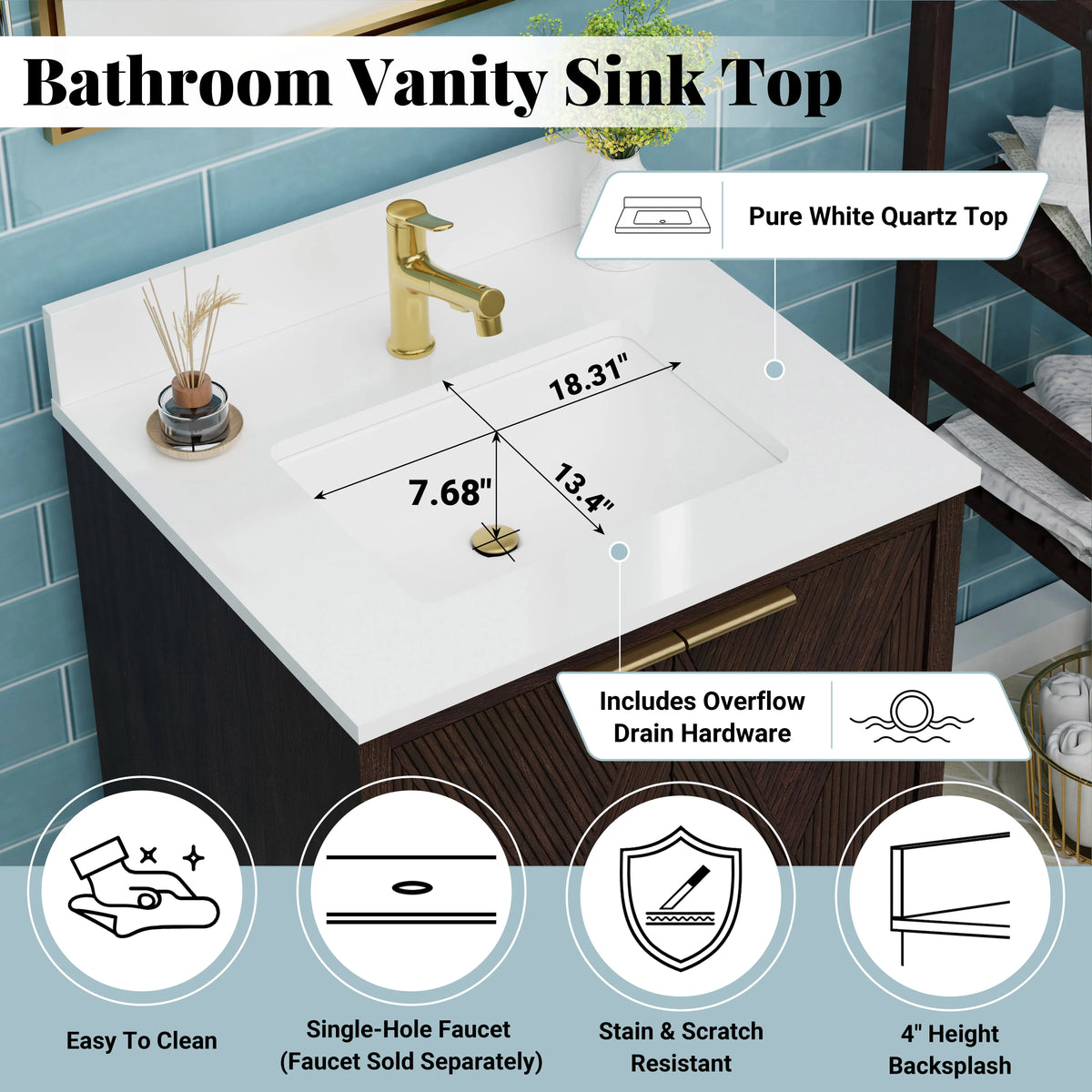 Summerville 24" Vanity Set with Pure White Quartz Countertop