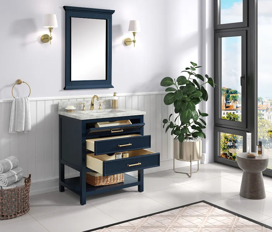 Premium Manhattan  30" Vanity With Premium Carrara Marble Top