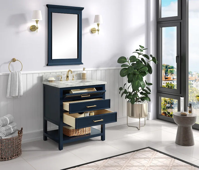 Premium Manhattan  30" Vanity With Premium Carrara Marble Top