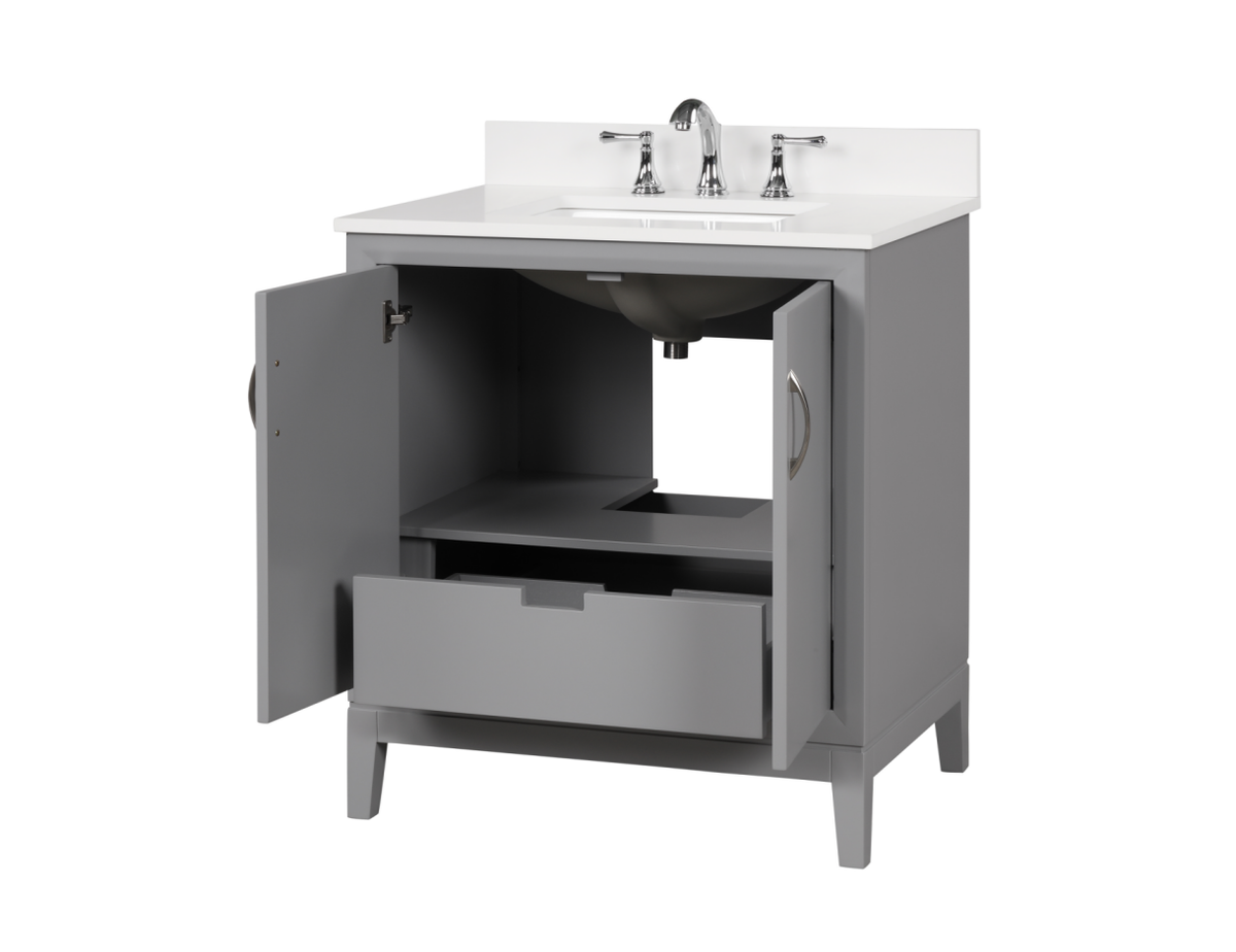 Luton 30" Vanity in Gray with Snow White Quartz Top