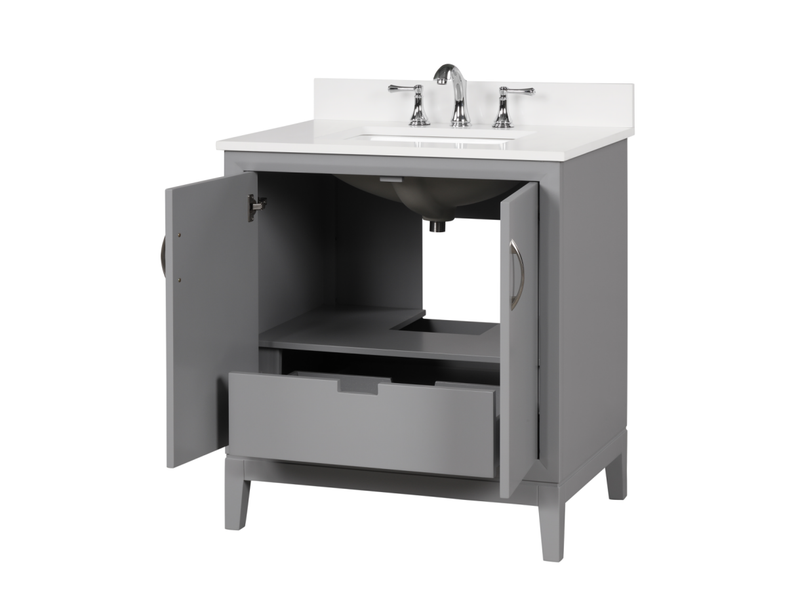 Luton 30" Vanity in Gray with Snow White Quartz Top