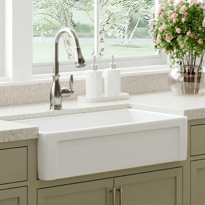 30 Inch Rectangular White Ceramic Farmhouse Kitchen Sink
