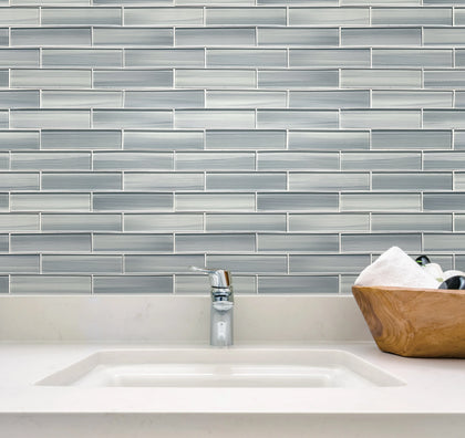 Blue Handpainted 16-in x 8-in Subway Glass Mosaic Wall Tile( 8.8 sq. ft. /Box )