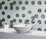 Interlocking Floral with Thassos & Antique Mirror 9-in x 11-in Waterjet Mosaic Floor and Wall Tile( 6.88 sq. ft. /Box )