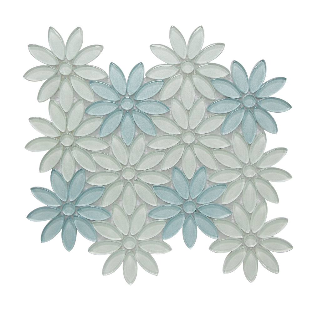 Blue & Taupe 9-in x 11-in Glass Flower Mosaic Wall Tile( 6.9 sq. ft. /Box )