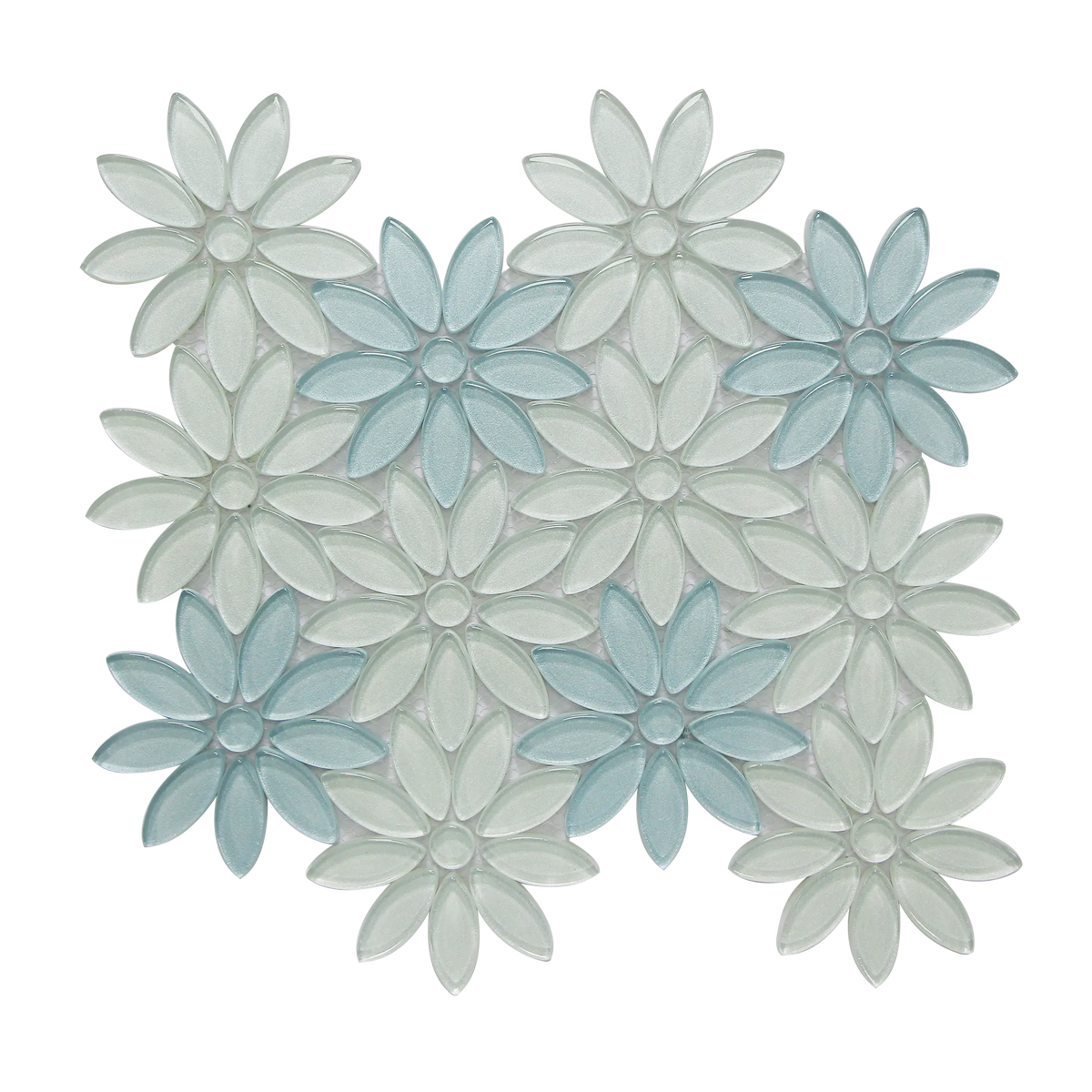 Blue & Taupe 9-in x 11-in Glass Flower Mosaic Wall Tile( 6.9 sq. ft. /Box )