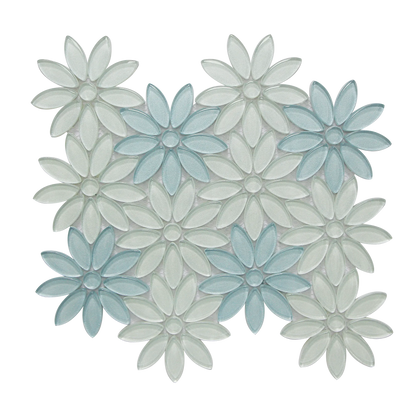 Blue & Taupe 9-in x 11-in Glass Flower Mosaic Wall Tile( 7 sq. ft. /Box )