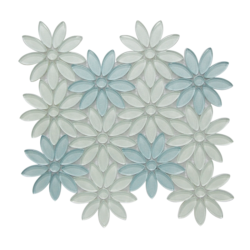 Blue & Taupe 9-in x 11-in Glass Flower Mosaic Wall Tile( 6.9 sq. ft. /Box )
