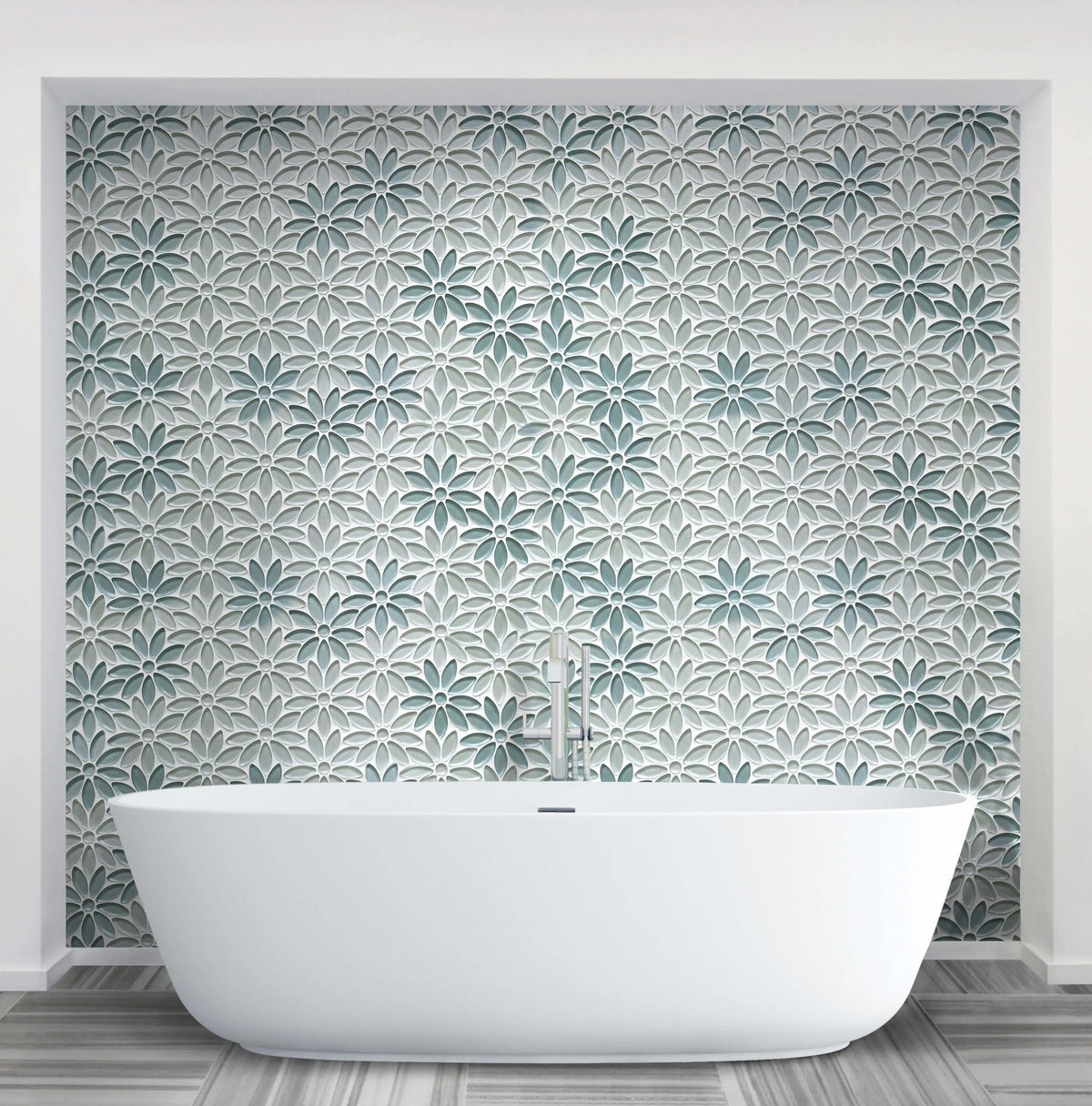 Blue & Taupe 9-in x 11-in Glass Flower Mosaic Wall Tile( 6.9 sq. ft. /Box )