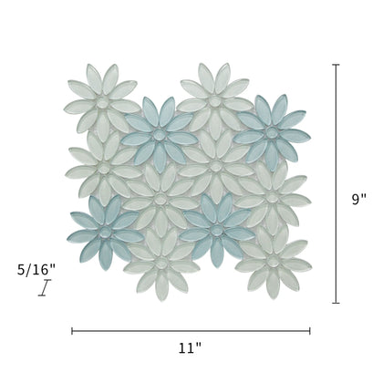 Blue & Taupe 9-in x 11-in Glass Flower Mosaic Wall Tile( 7 sq. ft. /Box )