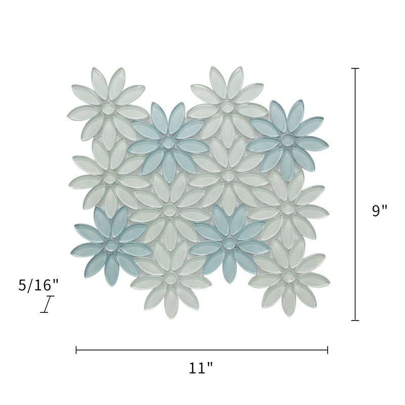 Blue & Taupe 9-in x 11-in Glass Flower Mosaic Wall Tile( 6.9 sq. ft. /Box )