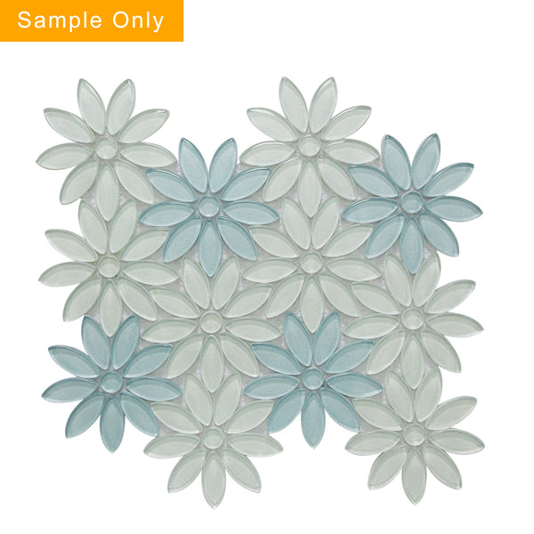 Blue & Taupe Glass Flower Mosaic Wall Tile - Sample (Product Shown is Full Size)