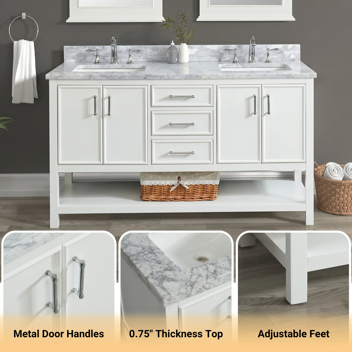 Premium Manhattan 36" Single Vanity With Premium Carrara Marble Top