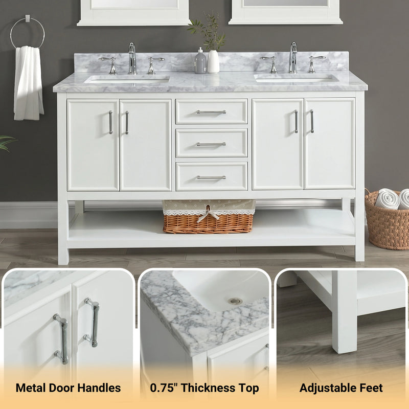 Premium Manhattan 36" Single Vanity With Premium Carrara Marble Top