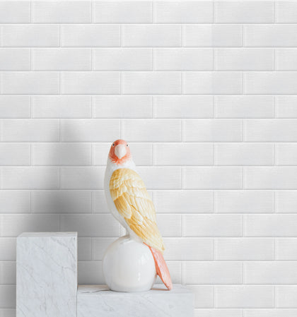 Living room accent wall with Linen Ice Glass Wall Tiles – subtle texture and translucent quality add sophistication.
