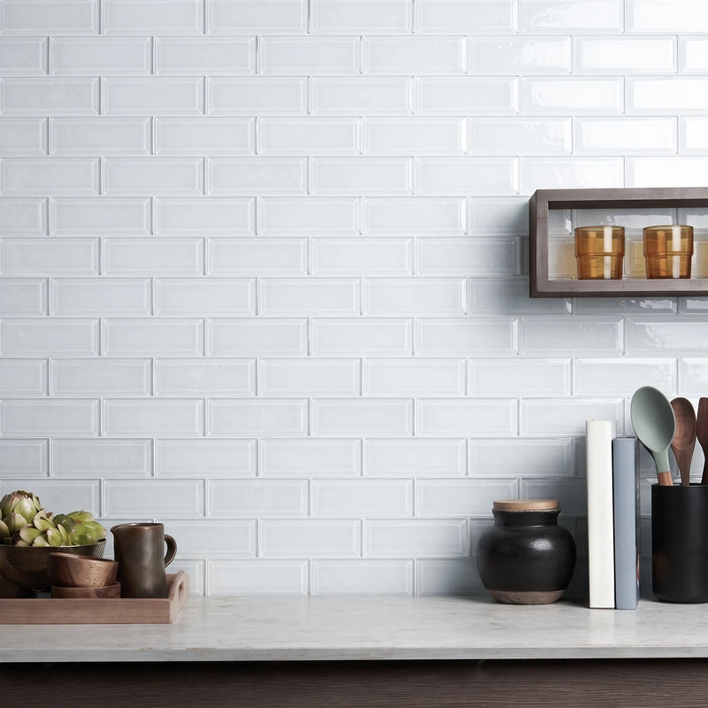 Bevel Ice Block 4-in x 8-in Glass Wall Tile( 1.98 sq. ft. /Box )