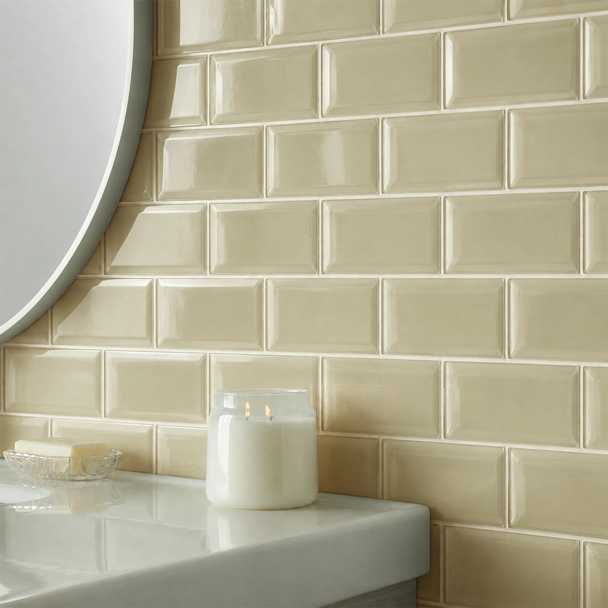Bevel Nude 4-in x 8-in Glass Wall Tile( 1.98 sq. ft. /Box )