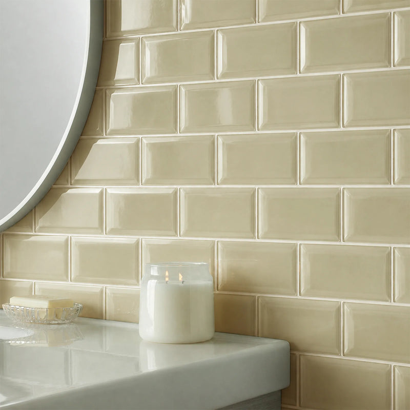 Bevel Nude 4-in x 8-in Glass Wall Tile( 1.98 sq. ft. /Box )